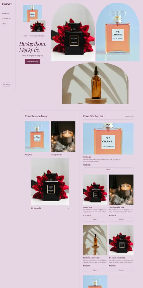 Trang chủ mẫu Essence · Nước hoa & hương thơm trên máy tính