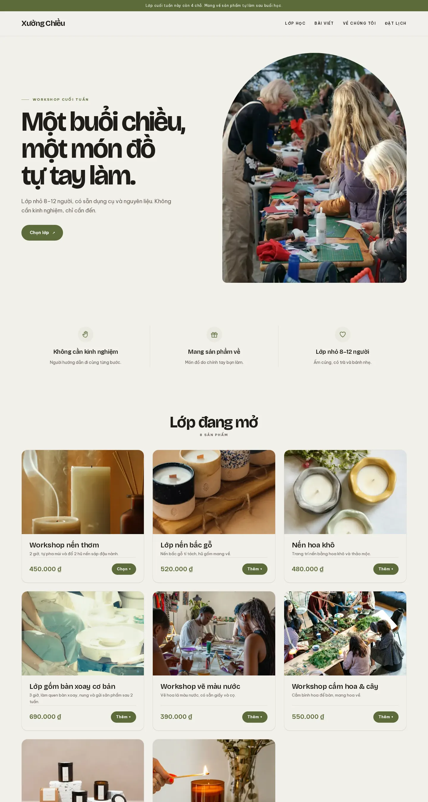 Trang chủ mẫu Lớp học, workshop trên máy tính