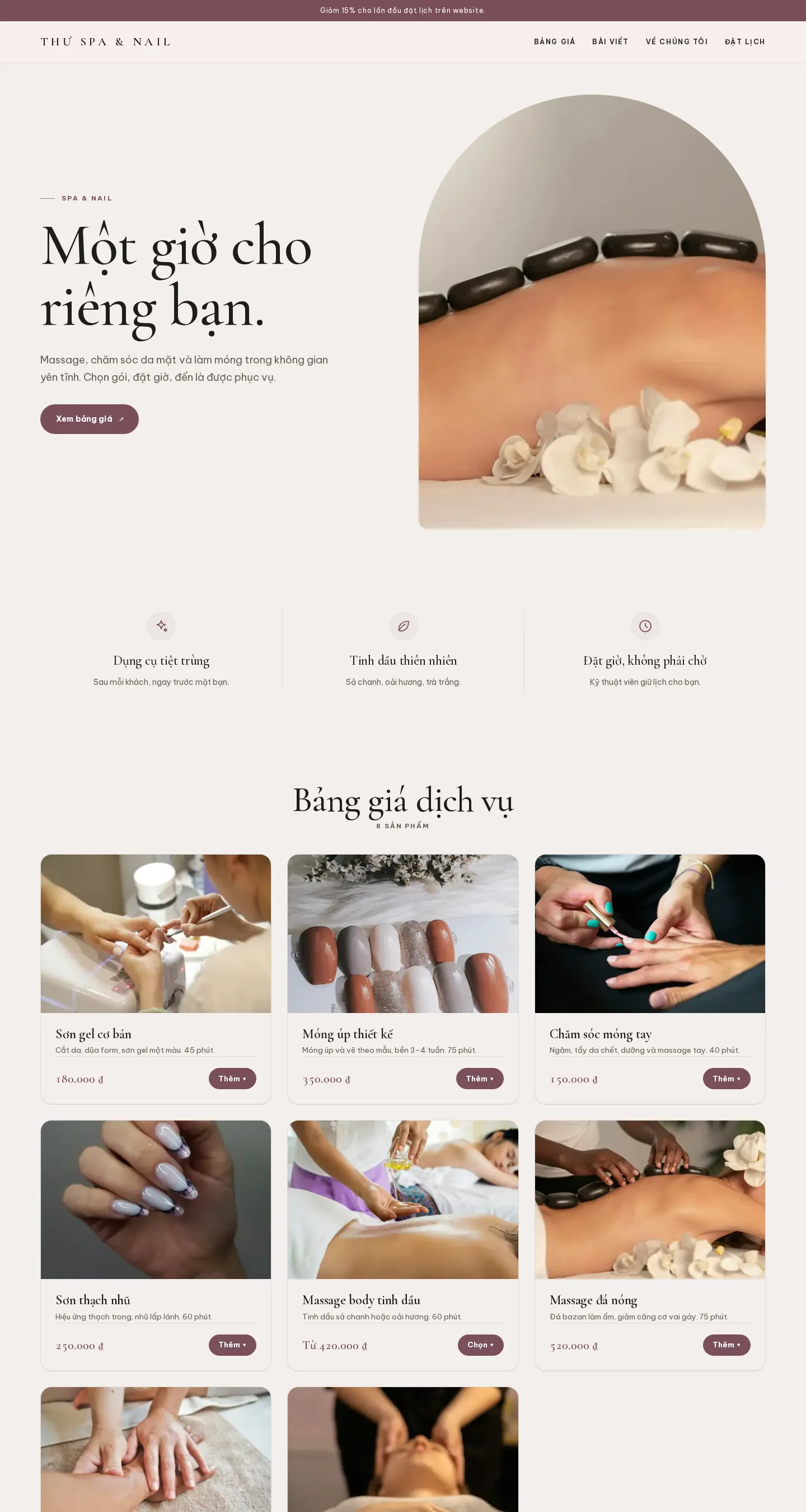 Trang chủ mẫu Spa, nail trên máy tính