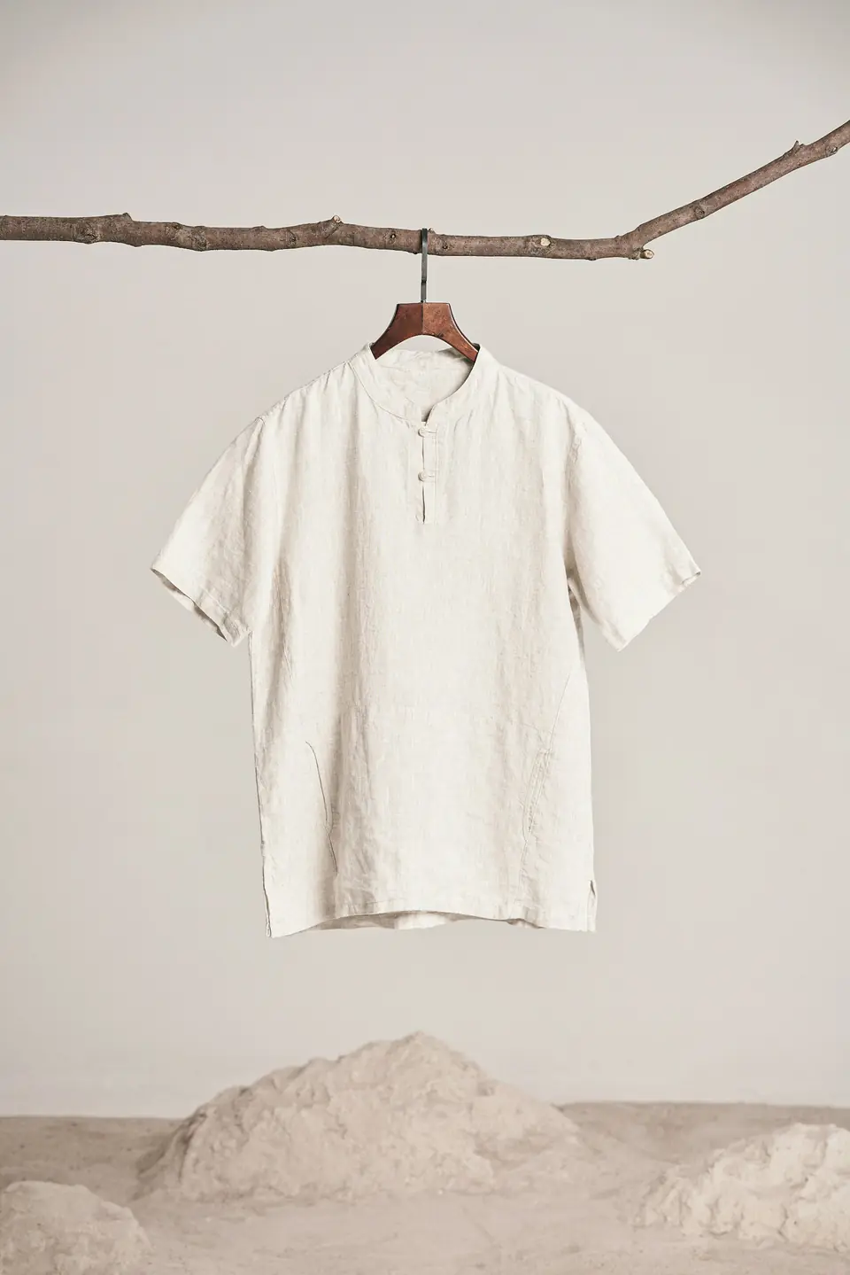 Áo linen cổ trụ