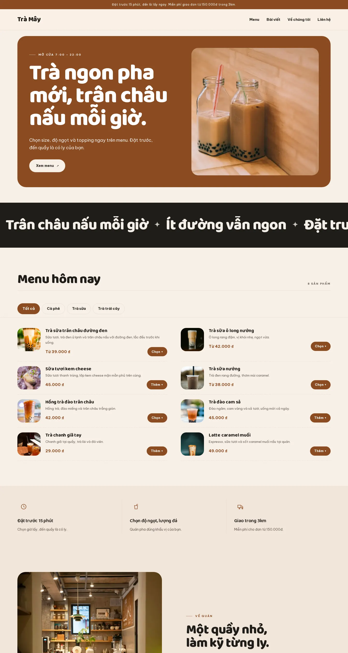 Trang chủ mẫu Quán trà sữa, đồ uống trên máy tính